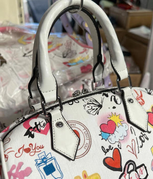 Borsa bauletto tote capiente spalla multicolore fantasia fumetto nuova simil pelle