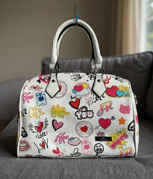 Borsa bauletto tote capiente spalla multicolore fantasia fumetto nuova simil pelle