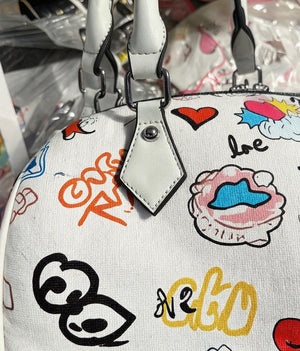 Borsa bauletto tote capiente spalla multicolore fantasia fumetto nuova simil pelle