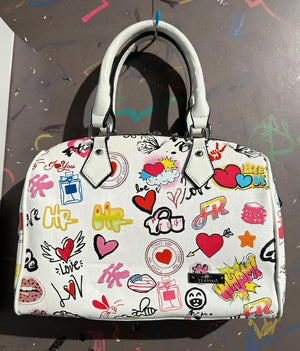 Borsa bauletto tote capiente spalla multicolore fantasia fumetto nuova simil pelle