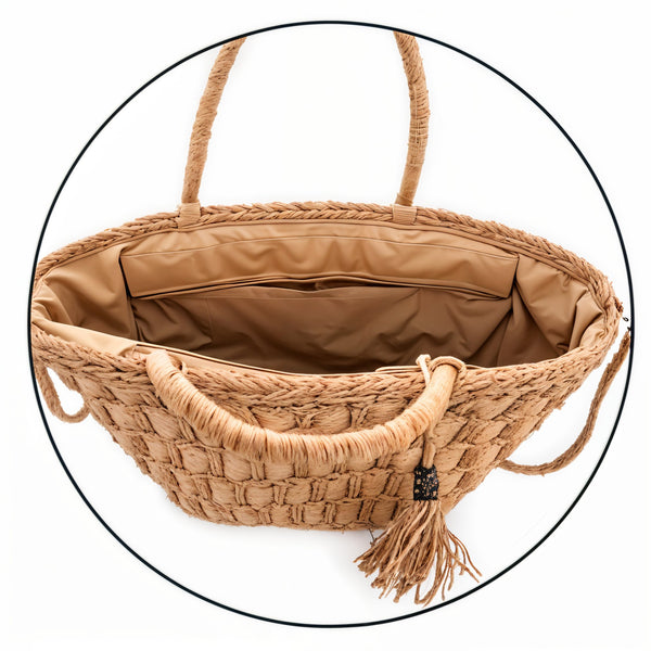 Vimini Vogue – Borsa Coffa Donna in Paglia Naturale Traforata pizzo  fiori perle Grande Vimini Mare Spiaggia Palma Decorata
