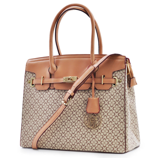GM borsa bauletto nuova elegante casual passeggio fantasia fiori marrone beige