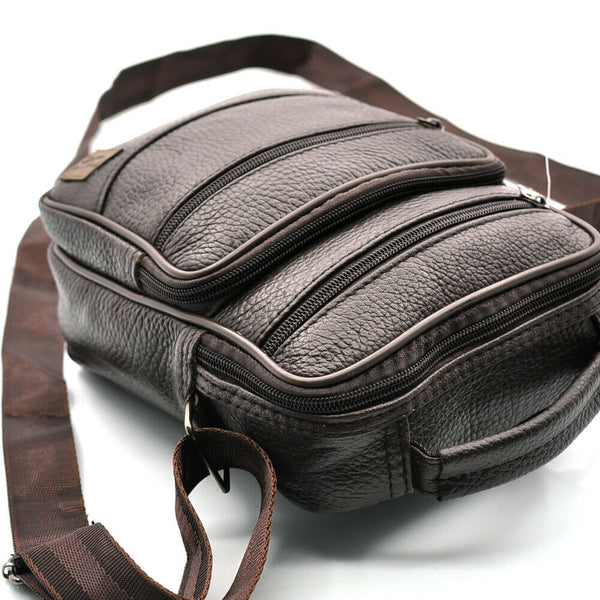 GM borsello uomo vera pelle casual multi tasche elegante zip marrone tracolla