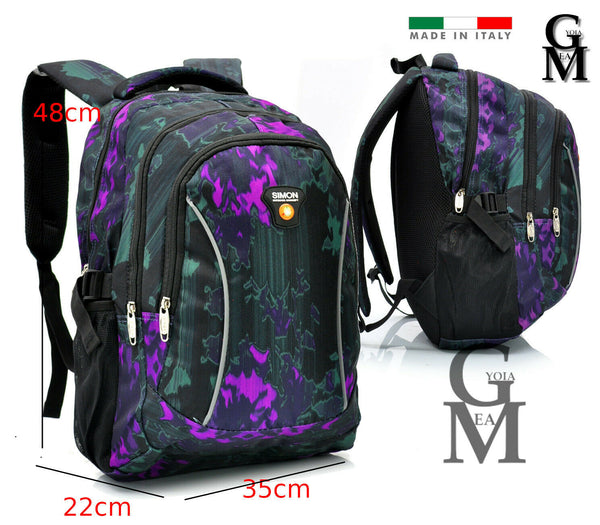 Zaino imbottito viola scuola colorato nuovo tasche superiori impermeabile pc