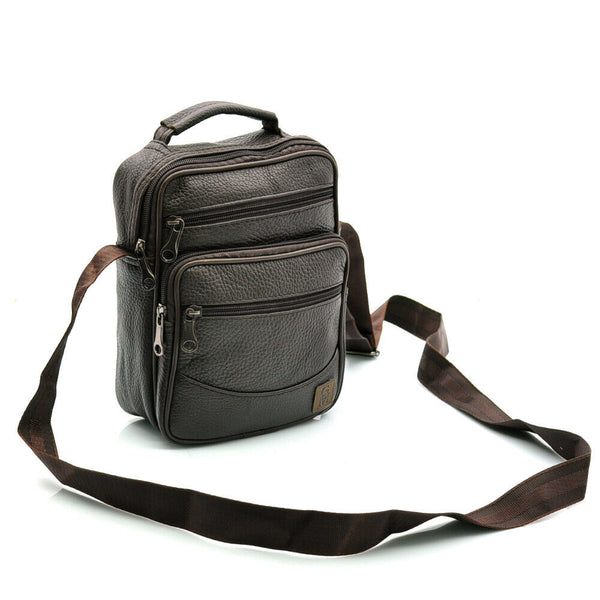 GM borsello uomo vera pelle casual multi tasche elegante zip marrone tracolla
