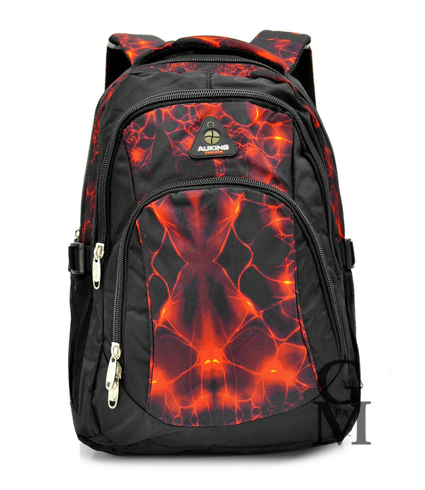 Zaino scuola ragazzo fantasia magma lava rosso fuoco tasche superiori viaggio