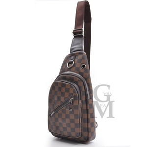 Marsupio pelle uomo fantasia scacchi petto mono spalla borsa 4 tasche viaggio