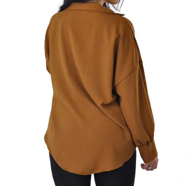 Camicia ITALY blusa donna morbida colletto elegante larga casual maniche lunghe
