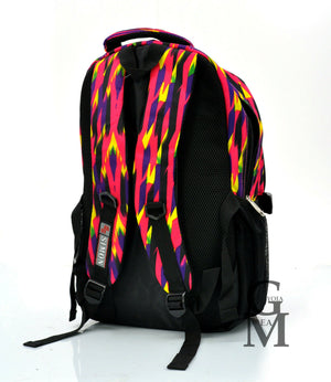 Zaino donna ragazza scuola fantasia rigata multi colore fuxia tasche superiori