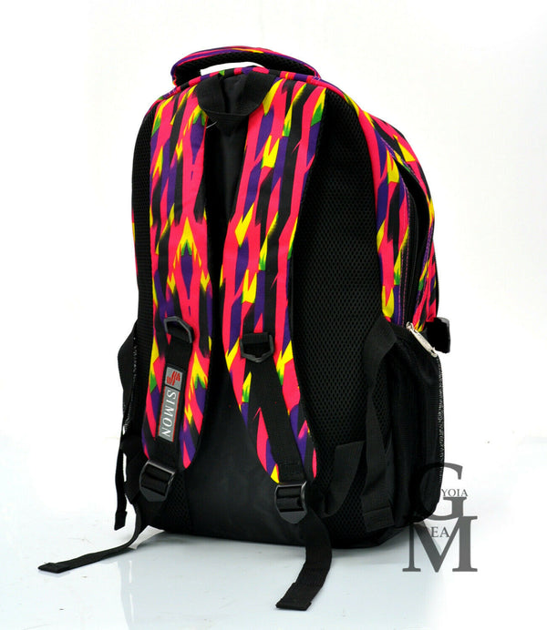 Zaino donna ragazza scuola fantasia rigata multi colore fuxia tasche superiori