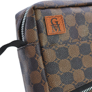 Borsello firmato Uomo GM fantasia scacchi scritte Borsa Tracolla Nero Marrone