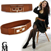 Carica l&#39;immagine nel visualizzatore di Gallery, Cintura donna nera marrone oro stringivita elastica pelle bustino molla t. unica