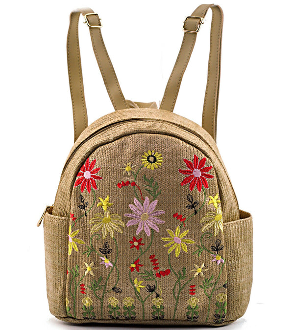 Zaino zainetto donna paglia fantasia fiori floreale donna estivo ricamato mare