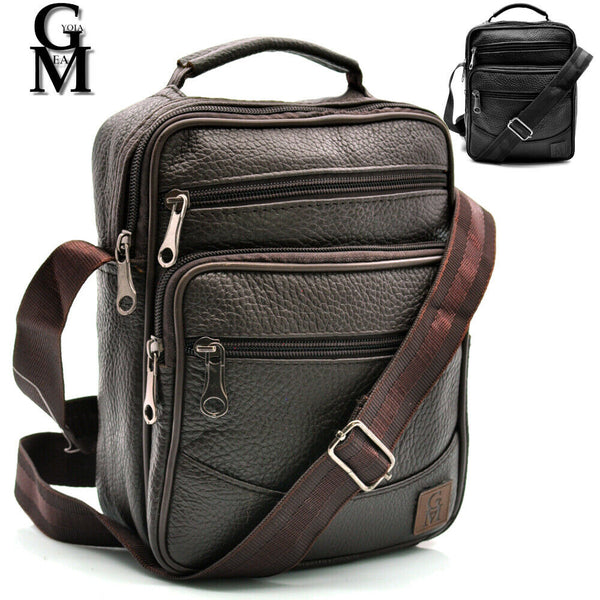 GM borsello uomo vera pelle casual multi tasche elegante zip marrone tracolla
