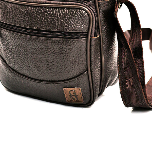 GM borsello uomo vera pelle casual multi tasche elegante zip marrone tracolla
