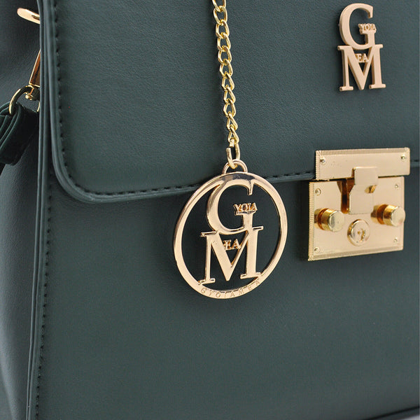 GM Borsa Dina donna bauletto baule pelle rigida tracolla verde signora elegante