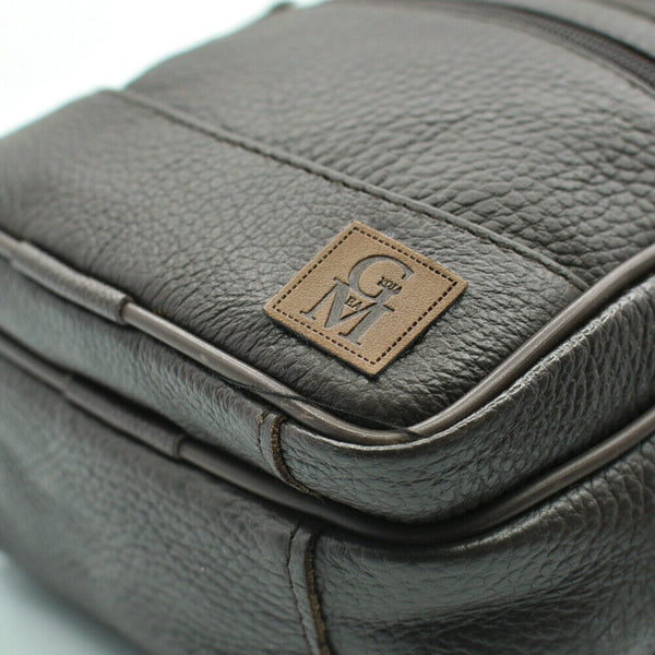 GM borsello uomo vera pelle casual multi tasche elegante zip marrone tracolla