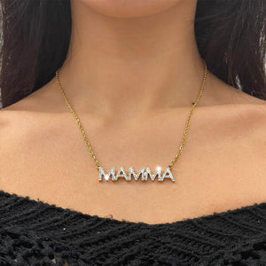 GM gioiello Collana donna oro strass scritta Mamma idea regalo maglia catena