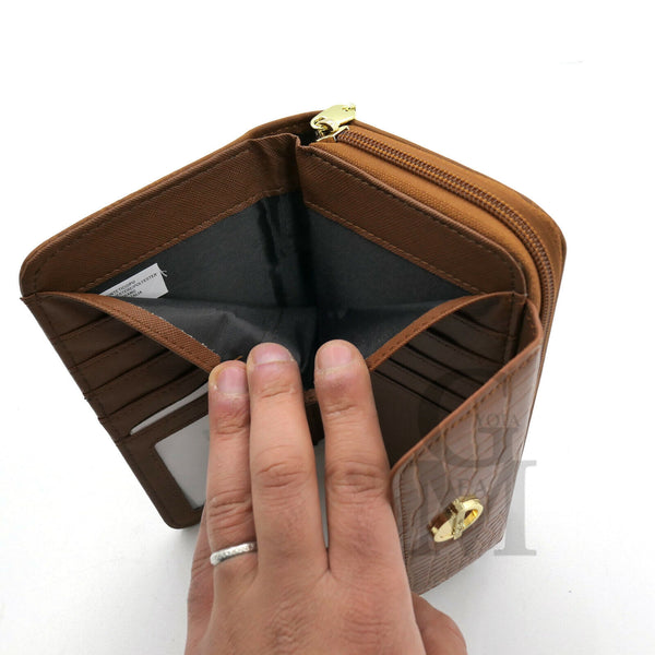 Portafoglio Donna Grande Pelle Cerniera trifold Portamonete squamato coccodrillo