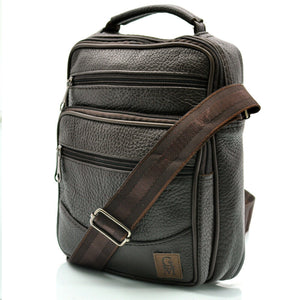 GM borsello uomo vera pelle casual multi tasche elegante zip marrone tracolla
