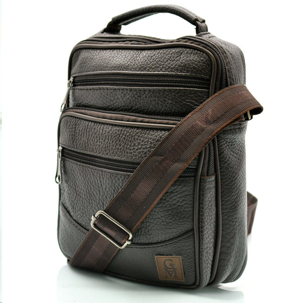 GM borsello uomo vera pelle casual multi tasche elegante zip marrone tracolla