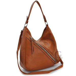GM Borsa hobo pelle morbida plissettata ricamata zip donna unica tinta spalla