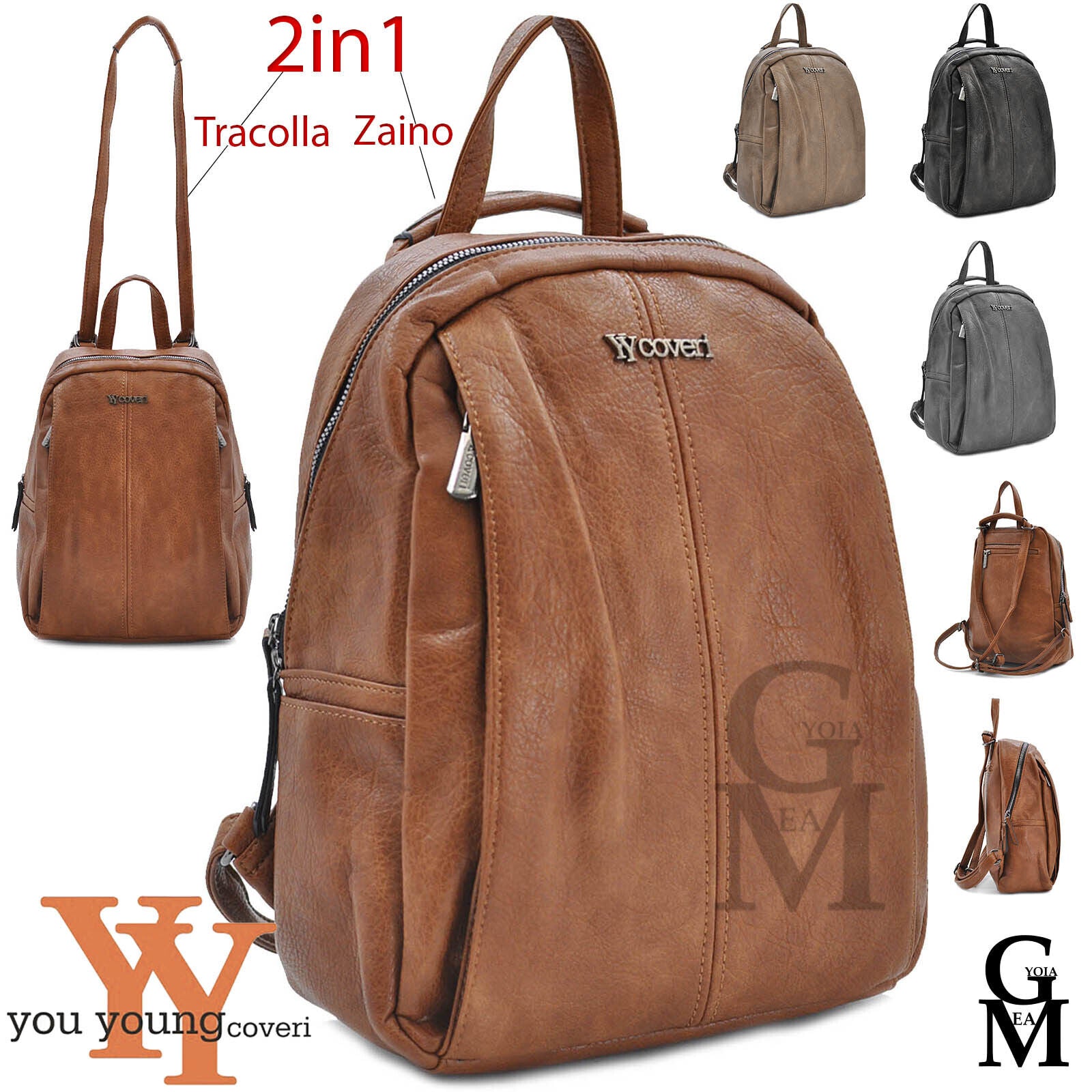 COVERI borsa TRASFORMABILE zaino 2in1 donna pelle cuoio spalla casual