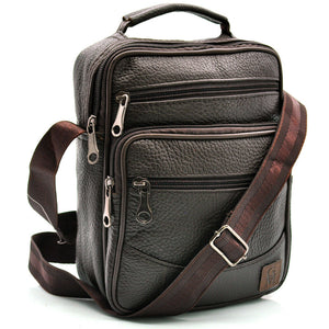 GM borsello uomo vera pelle casual multi tasche elegante zip marrone tracolla