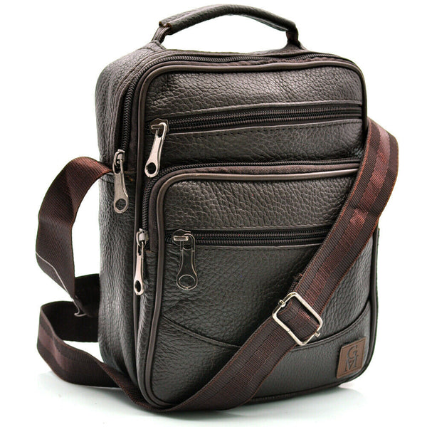 GM borsello uomo vera pelle casual multi tasche elegante zip marrone tracolla