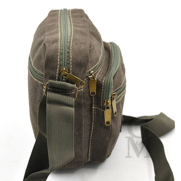 Borsello tela canvas tessuto viaggio 5 tasche cerniere borsellino piccolo casual