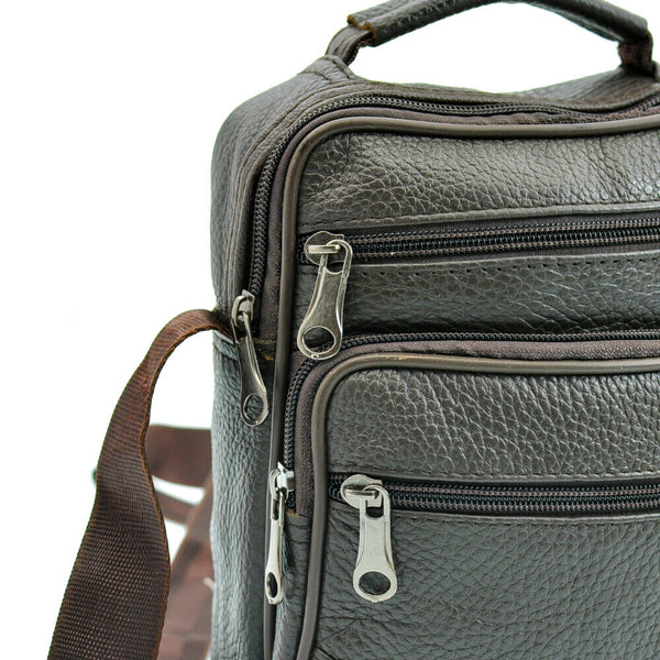 GM borsello uomo vera pelle casual multi tasche elegante zip marrone tracolla