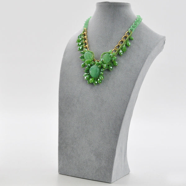 Collana girocollo verde donna resina pietre dure cristalli elegante evento nuova