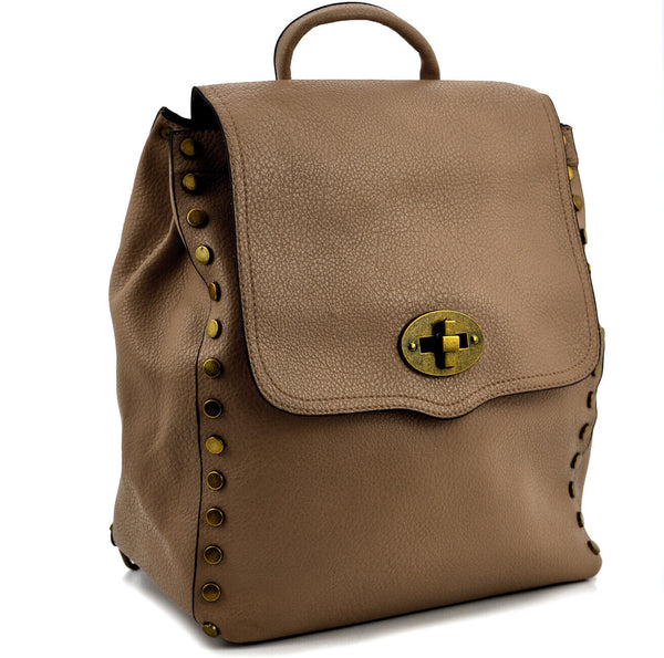 GM borsa zaino 2in1 donna fibbie borchie pelle cuoio scuola spalla tracolla