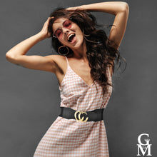 Carica l&#39;immagine nel visualizzatore di Gallery, Cinta cintura vita donna GG CC nero elegante casual fibbia oro Gyoiamea Milano