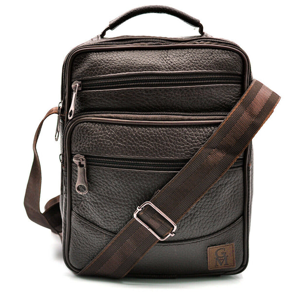 GM borsello uomo vera pelle casual multi tasche elegante zip marrone tracolla