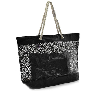 Borsa mare tessuto e plastica resistente manici in corda capiente artigianale