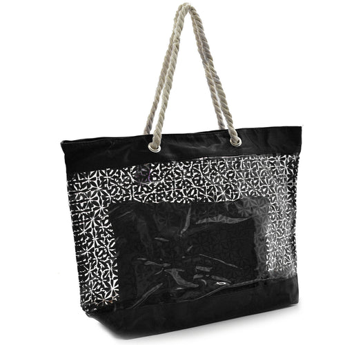 Borsa mare tessuto e plastica resistente manici in corda capiente artigianale