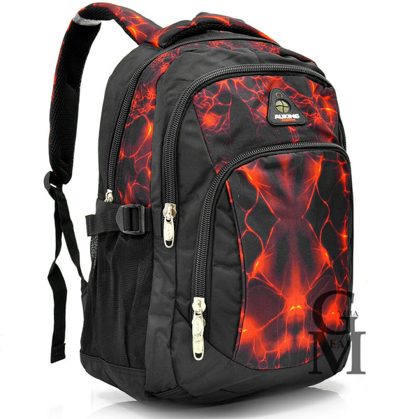 Zaino scuola ragazzo fantasia magma lava rosso fuoco tasche superiori viaggio