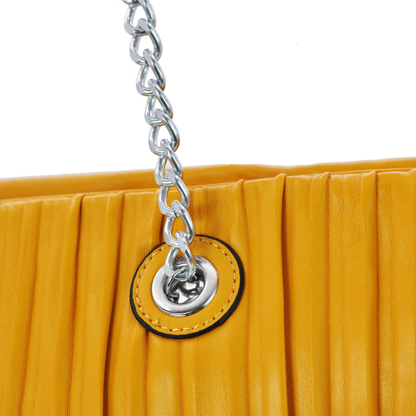 Borsa donna shopping shopper grande gialla Gyoiamea tracolla pelle plissettata