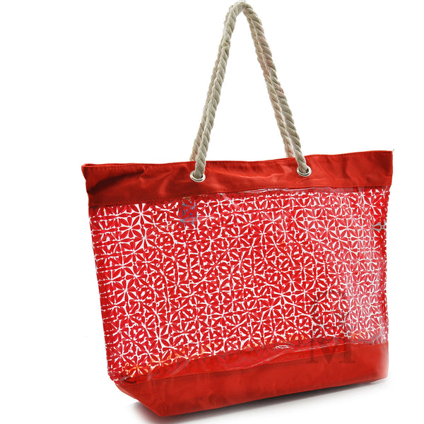 Borsa mare tessuto e plastica resistente manici in corda capiente artigianale