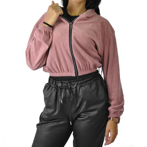 Felpa donna giacca zip pile calda inverno con cappuccio morbido elasticizzato