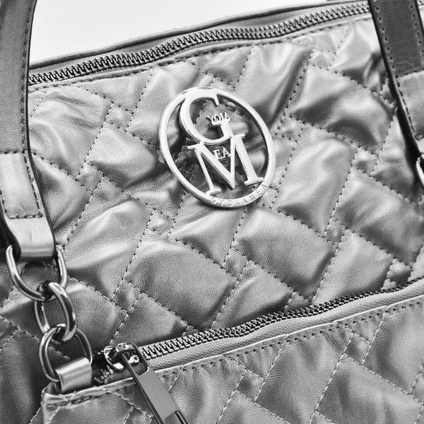 GM Borsa firmata originale spalla bauletto morbida tracolla argentata trapuntata