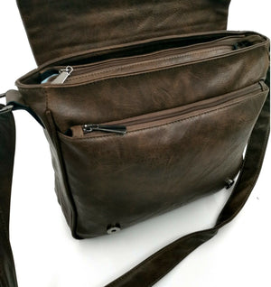 Borsa Uomo Vintage pelle venata Tracolla Messanger Uomo MARRONE grande lavoro