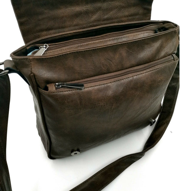 Borsa Uomo Vintage pelle venata Tracolla Messanger Uomo MARRONE grande lavoro