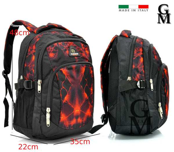 Zaino scuola ragazzo fantasia magma lava rosso fuoco tasche superiori viaggio