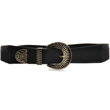 Carica l&#39;immagine nel visualizzatore di Gallery, Cintura fibbia vintage donna nera marrone oro vita alta elastica pelle bustina