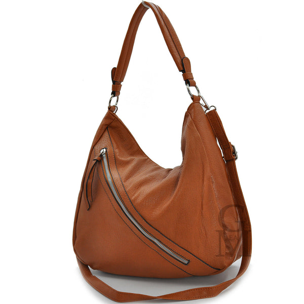 GM Borsa hobo pelle morbida plissettata ricamata zip donna unica tinta spalla
