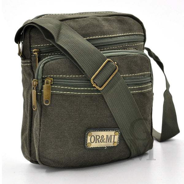 Borsello tela canvas tessuto viaggio 5 tasche cerniere borsellino piccolo casual