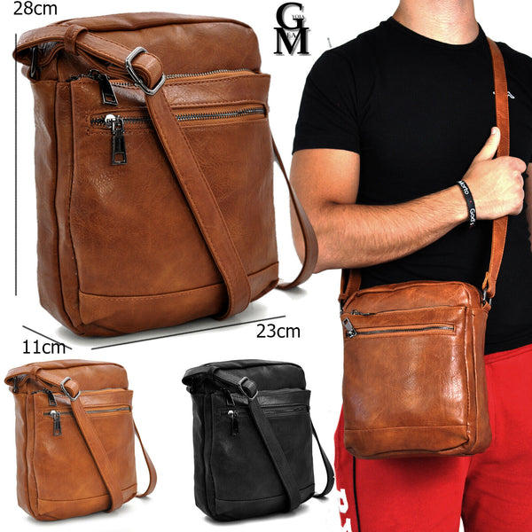 GM borsello nuovo grande uomo pelle tracolla spalla marrone nero moda casual zip