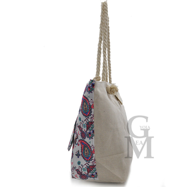 Gyoiamea borsa mare piscina tela grande manici corda fiori fantasia fiorata moda